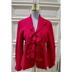 Charter Club Womens Red wool jacket with front ruffle design size Large.